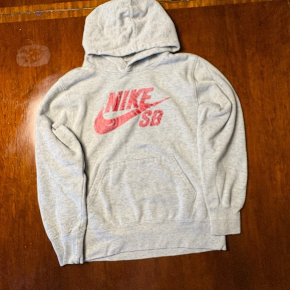 Nike SB Gray Pullover Hoodie Pink Logo Skate Sweatshirt Youth